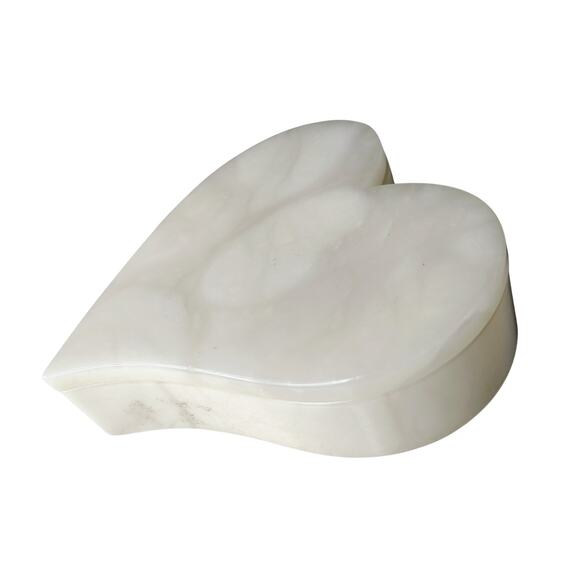 Off White Ducceschi Genuine Alabaster Trinket Dish Heart Keepsake Box Swivel Top - Picture 6 of 7